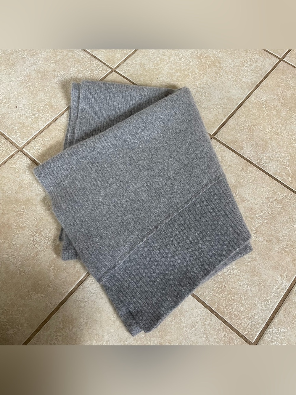 100% Cashmere Scarf Shawl Gray Ribbed Knit Multi Wear 26x60 Luxury Layering